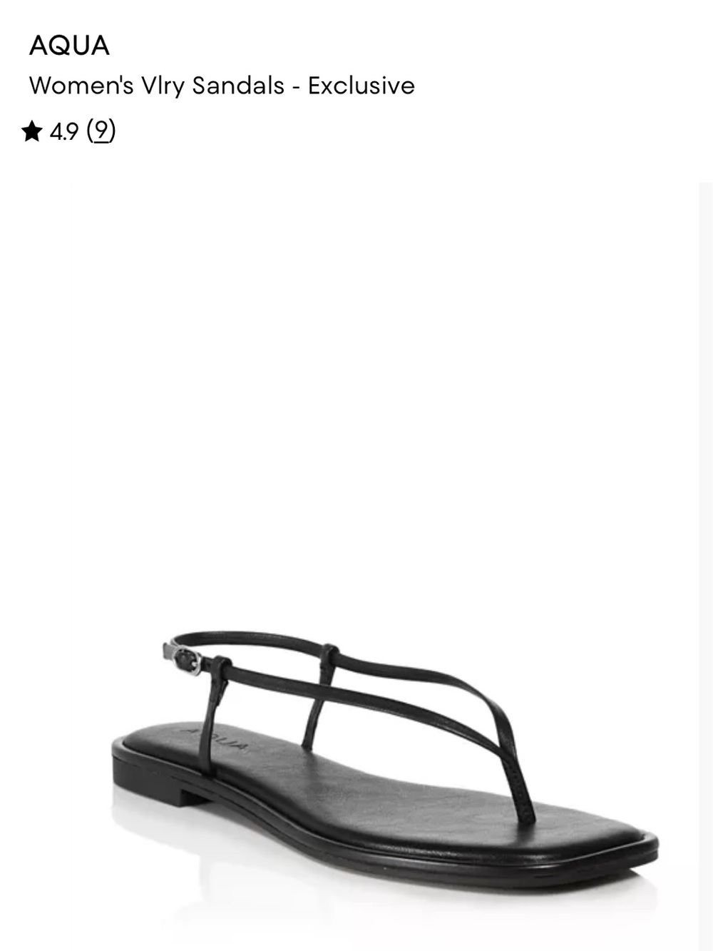 Aqua Black Leather T-Strap Thong Sandals